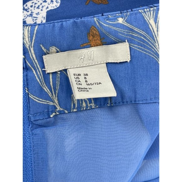 H & M Women's Blue Hummingbird Floral Print Pockets Skirt Back Zip Size 8 - Picture 8 of 15
